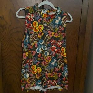 Loft floral sleeveless top with ruffled neck